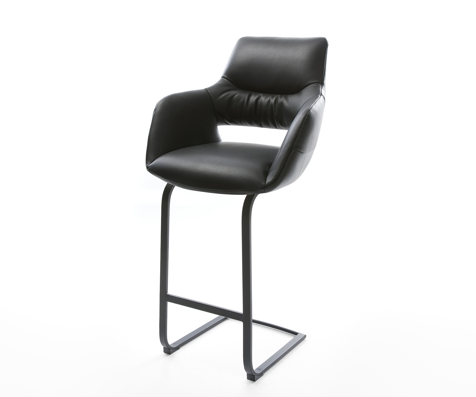 Bárszék Yago-Flex valódi bőr fekete étkezőszék lapos fém fekete zsákrugós