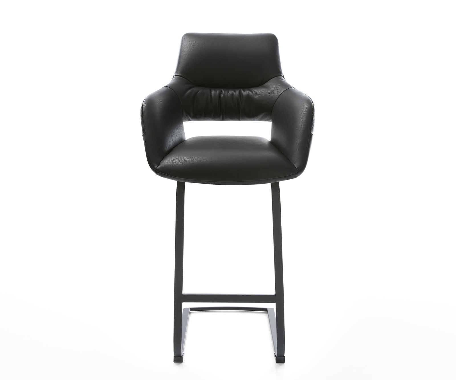 Bárszék Yago-Flex valódi bőr fekete étkezőszék lapos fém fekete zsákrugós - Image 2