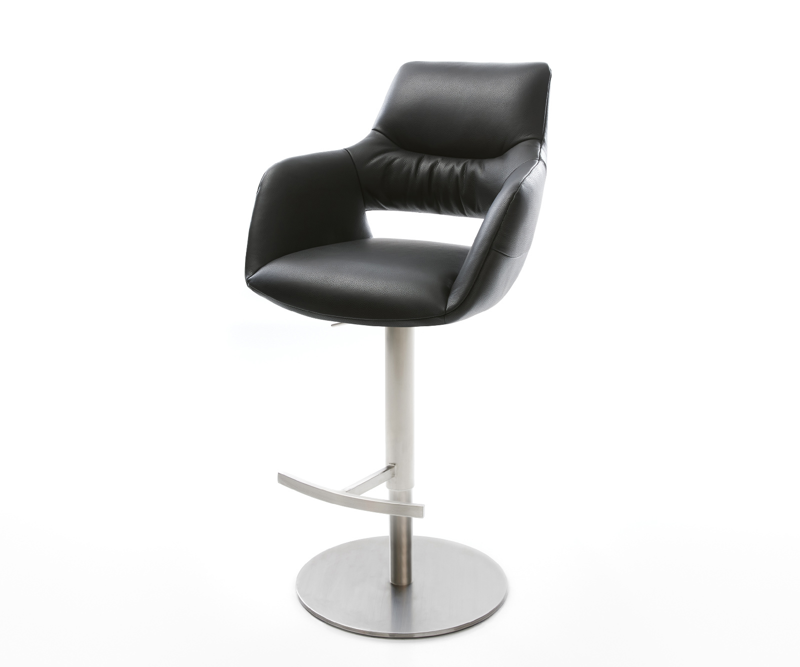 Bárszék Yago-Flex valódi bőr fekete forgó láb magasságban állítható rozsdamentes acél forgatható zsákrugós