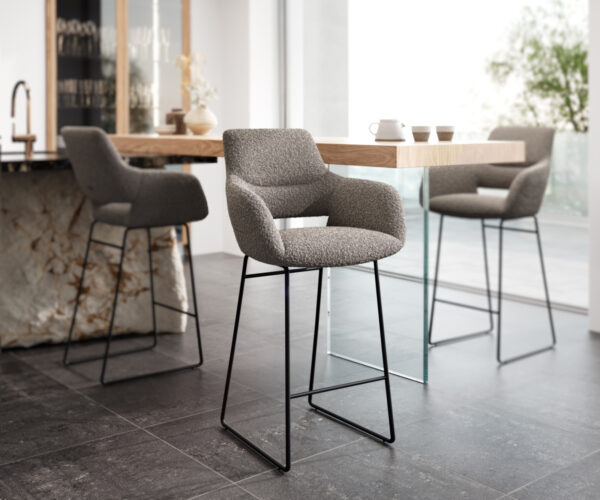 Bárszék Yago-Flex bouclé ezüstszürke vékony fém lábazat fekete zsákrugós