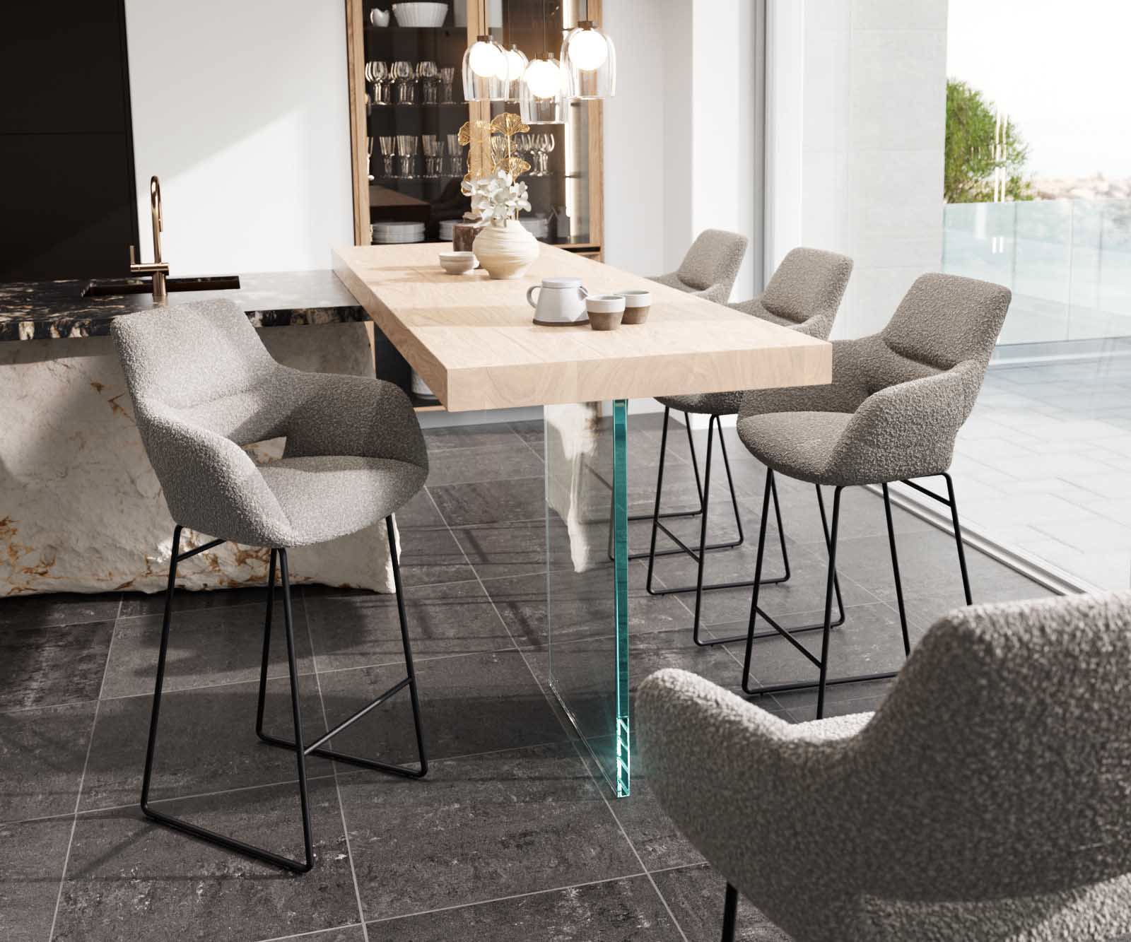 Bárszék Yago-Flex bouclé ezüstszürke vékony fém lábazat fekete zsákrugós - Image 4