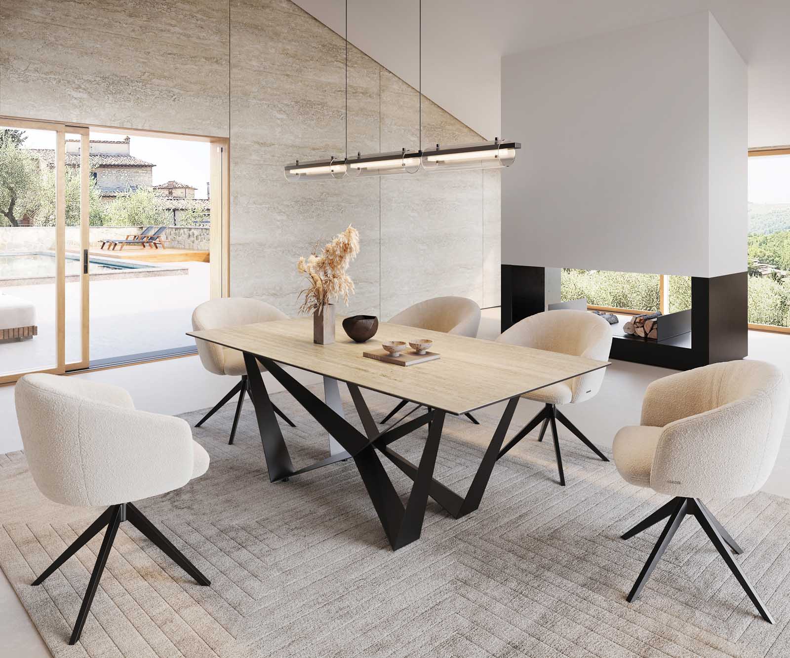 Étkezőasztal Edge 200x100 kerámia travertin természetes pókláb laposacél fekete - Image 8