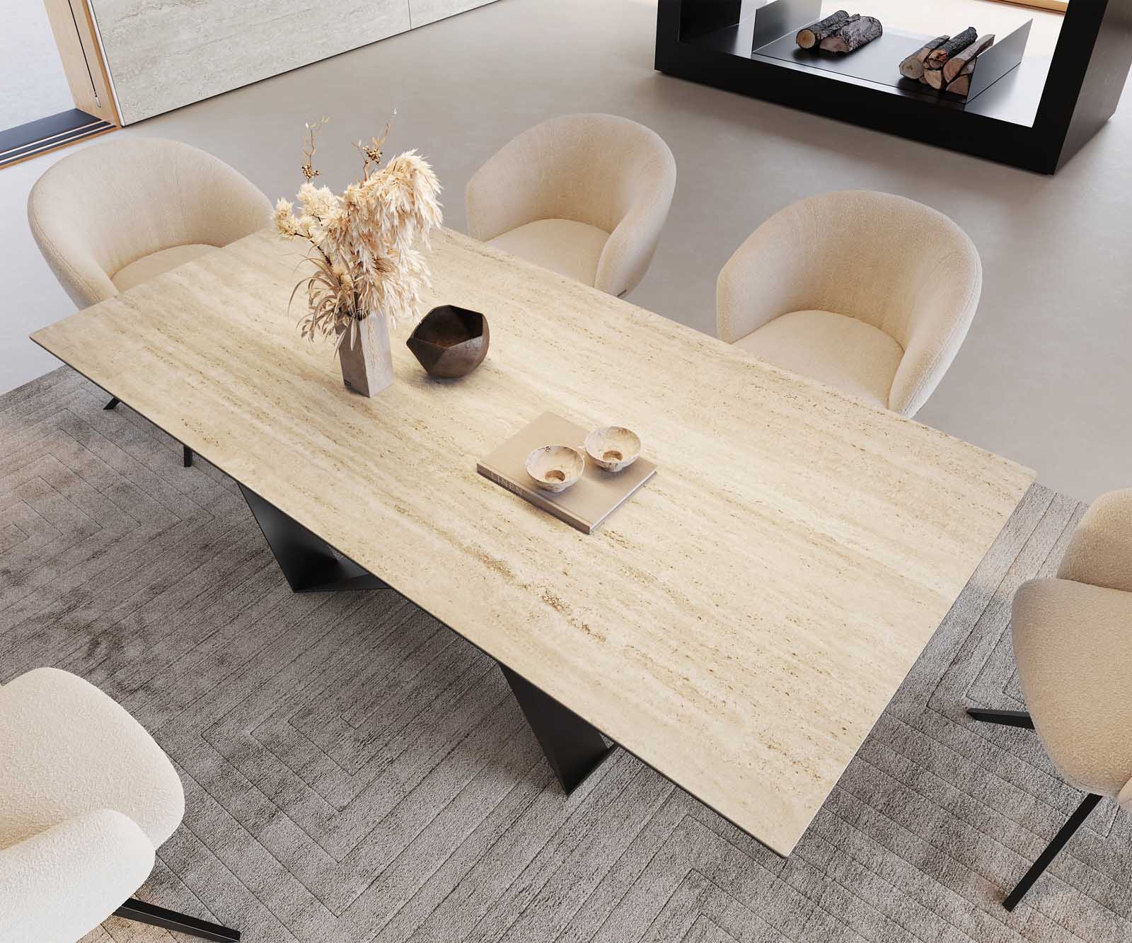 Étkezőasztal Edge 200x100 kerámia travertin természetes pókláb laposacél fekete - Image 6