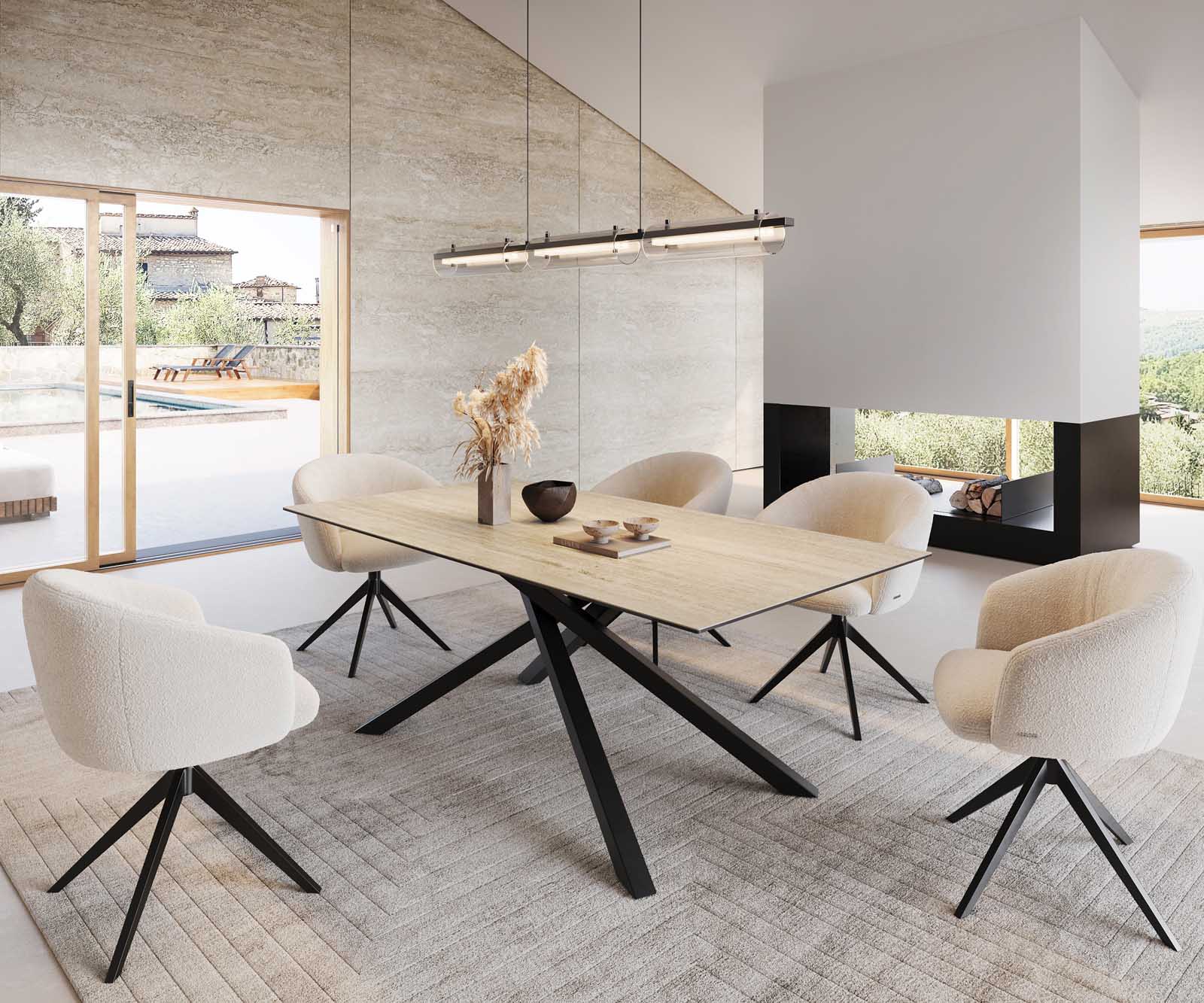 Étkezőasztal Edge 200x100 kerámia travertin természetes kereszt láb téglalap fekete - Image 7