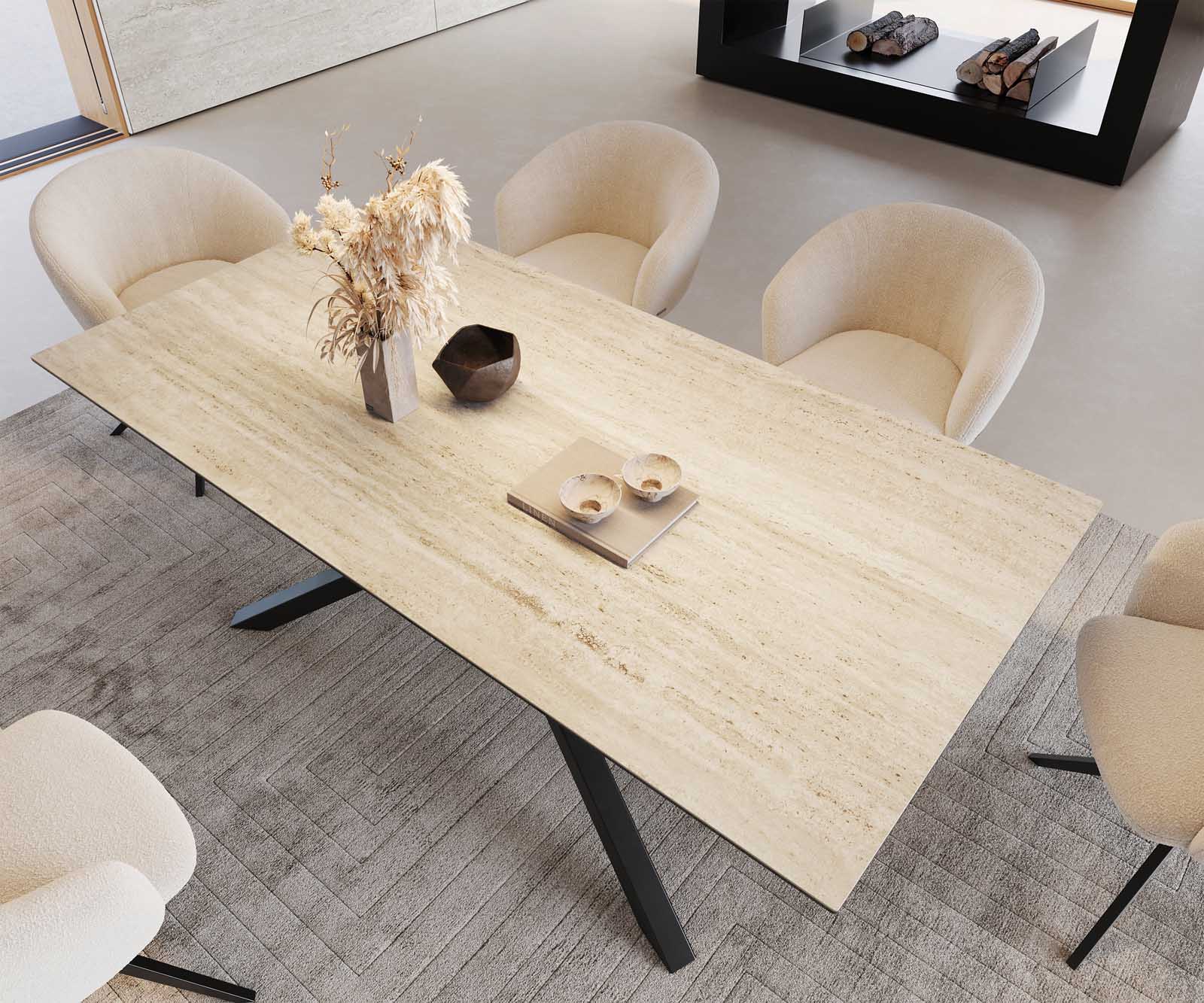 Étkezőasztal Edge 200x100 kerámia travertin természetes kereszt láb téglalap fekete - Image 5