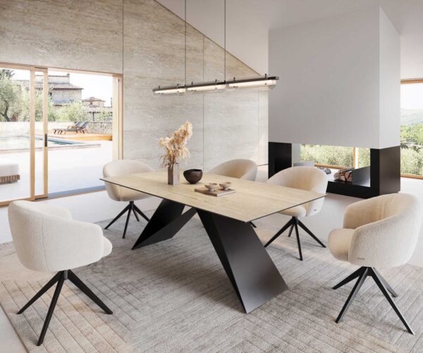 Étkezőasztal Edge 200x100 kerámia travertin természetes V alakú láb laposacél fekete - Image 8