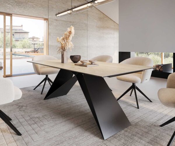 Étkezőasztal Edge 200x100 kerámia travertin természetes V alakú láb laposacél fekete - Image 7