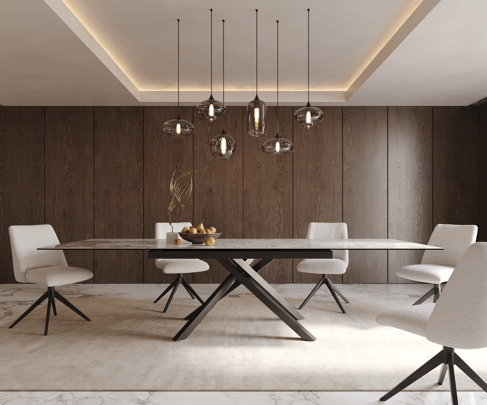 Étkezőasztal Edge 200-300x100 kerámia Minas melange fehér-bézs kereszt láb téglalap alakú fekete kihúzható - Image 5