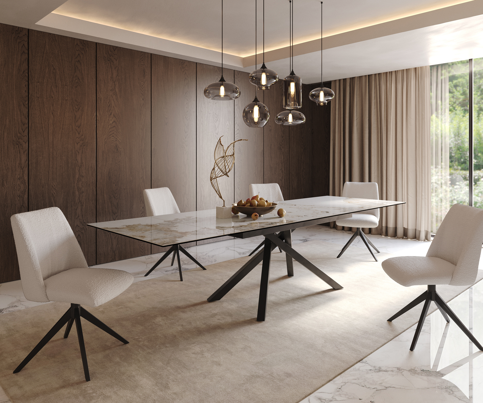 Étkezőasztal Edge 200-300x100 kerámia Minas melange fehér-bézs kereszt láb téglalap alakú fekete kihúzható - Image 8