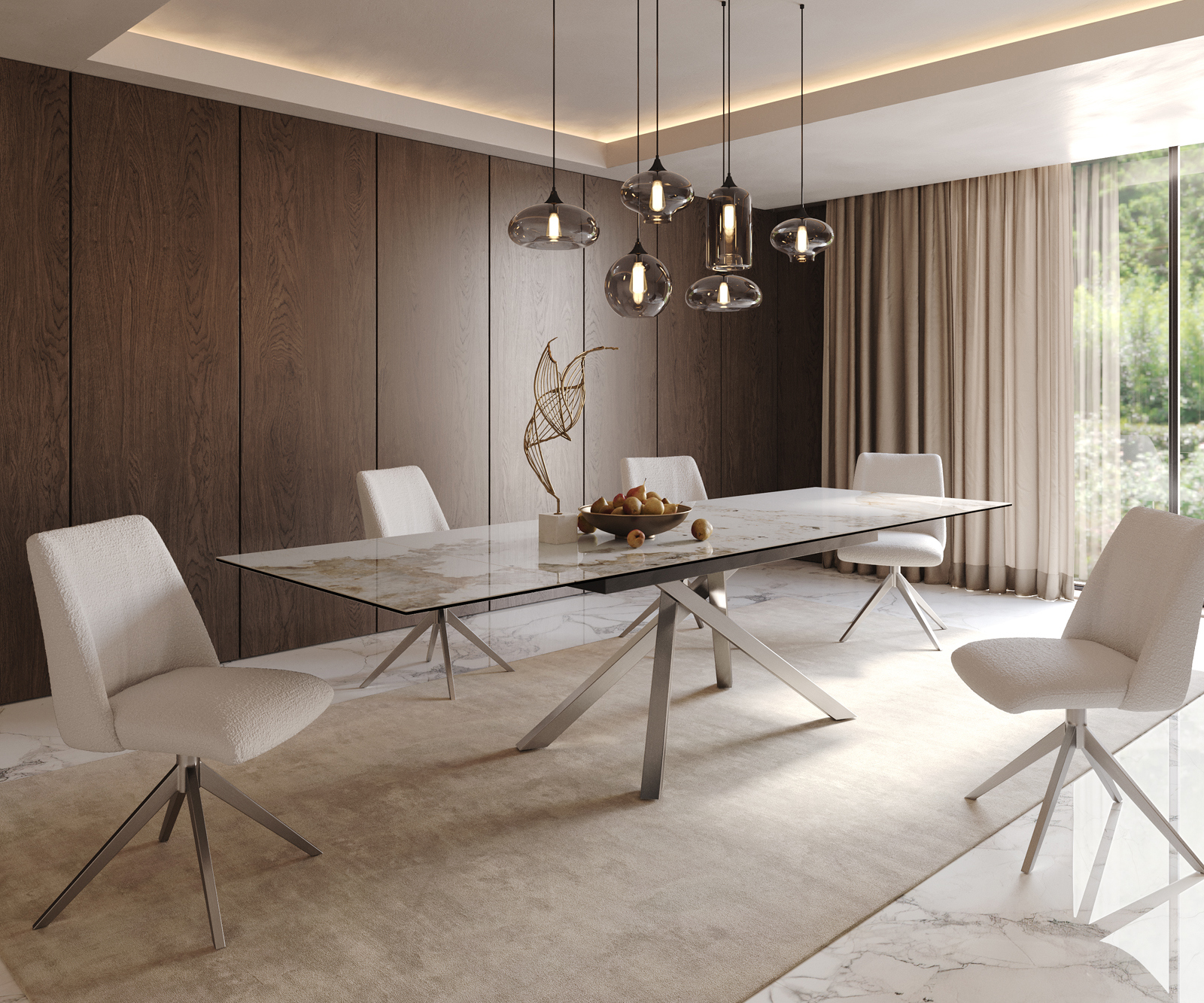 Étkezőasztal Edge 200-300x100 kerámia Minas melange fehér-bézs kereszt láb téglalap rozsdamentes acél kihúzható - Image 8