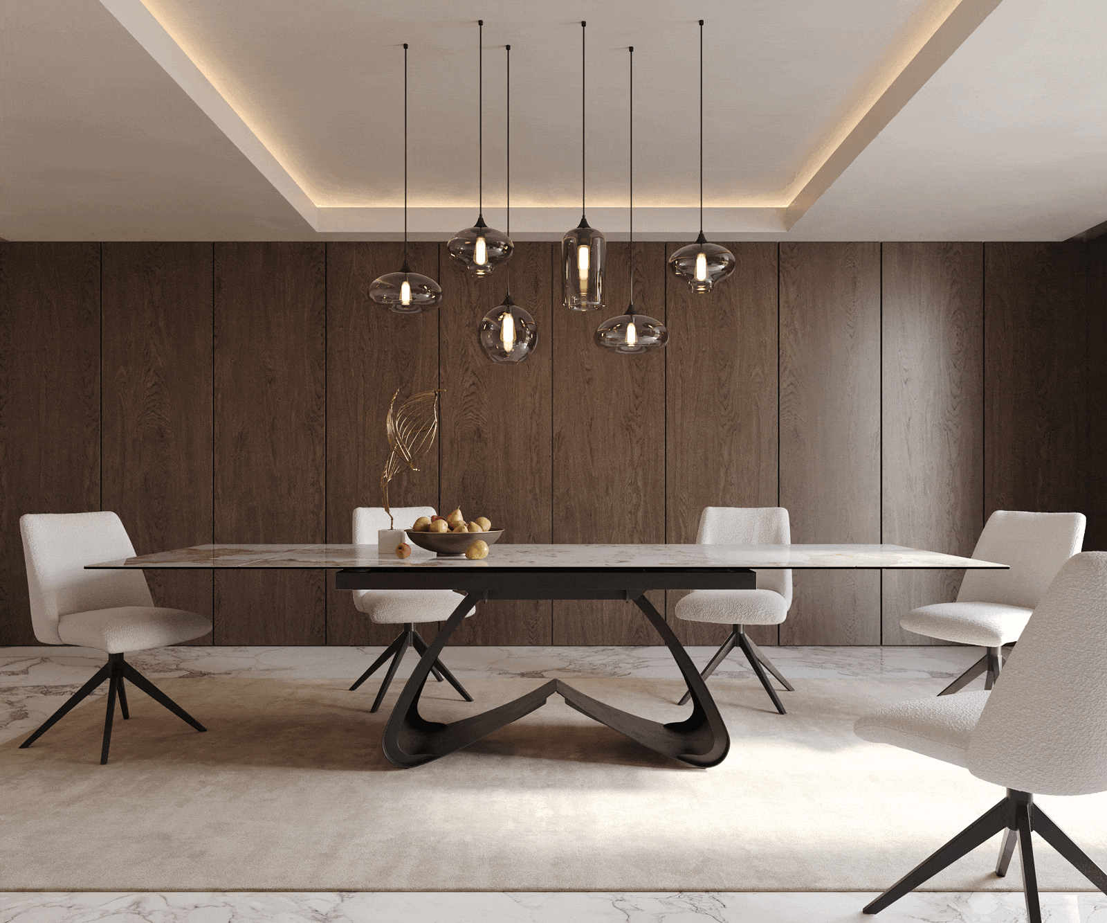 Étkezőasztal Edge 200-300x100 kerámia Minas melange fehér-bézs W-láb fekete kihúzható - Image 6