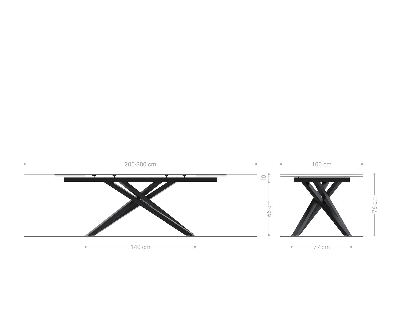 Étkezőasztal Edge 200-300x100 kerámia Laminam® Statuarietto fehér kereszt láb téglalap rozsdamentes acél kihúzható - Image 9