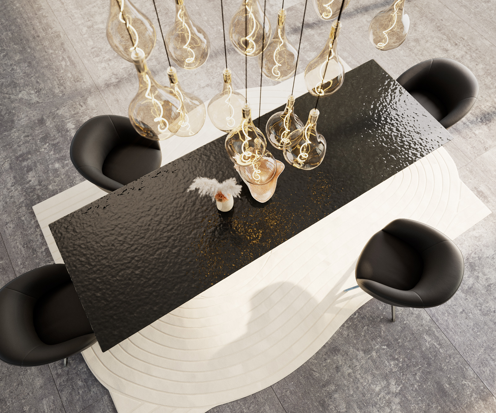 Étkezőasztal Edge 300x100 domborított üveg füstfekete 3D design Estelar kerek fém titán effekt felület - Image 4