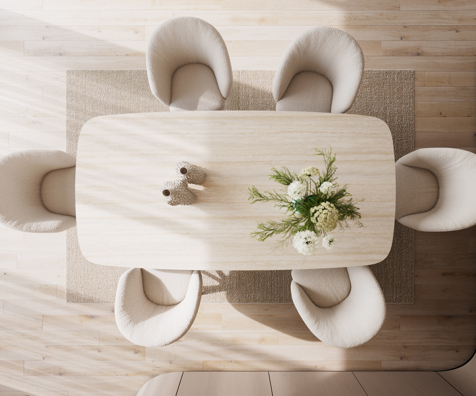 Étkezőasztal Edge hajóformájú 240x120 kerámia travertin természetes Troa fém fehér - Image 7