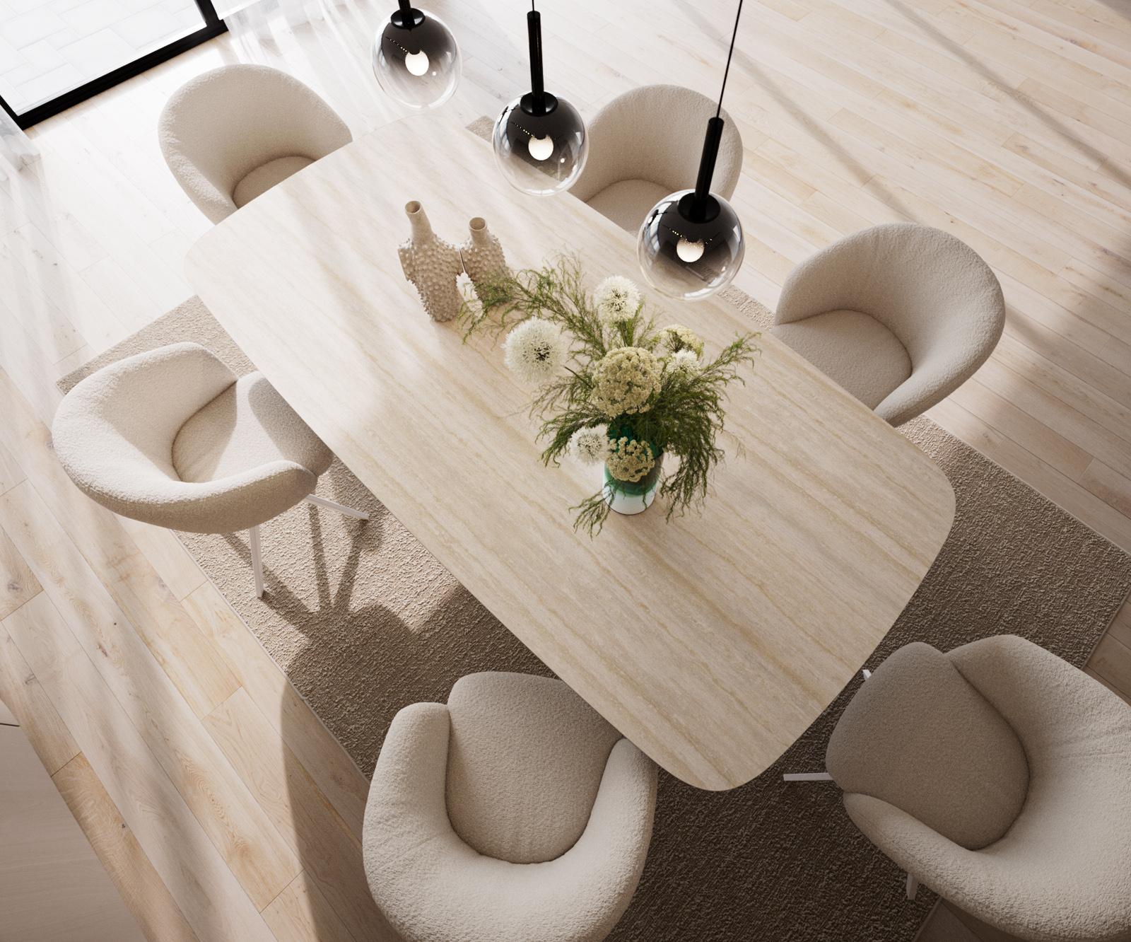 Étkezőasztal Edge hajóformájú 240x120 kerámia travertin természetes Troa fém fehér - Image 4