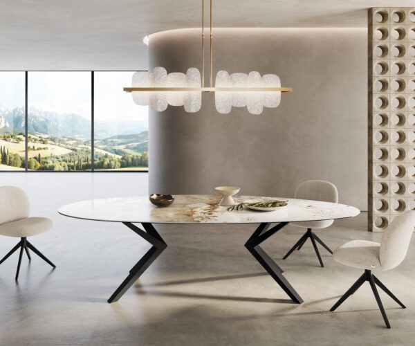 Étkezőasztal Edge ovális 280x130 kerámia Minas melange fehér-bézs Zenthara szögletes fém fekete