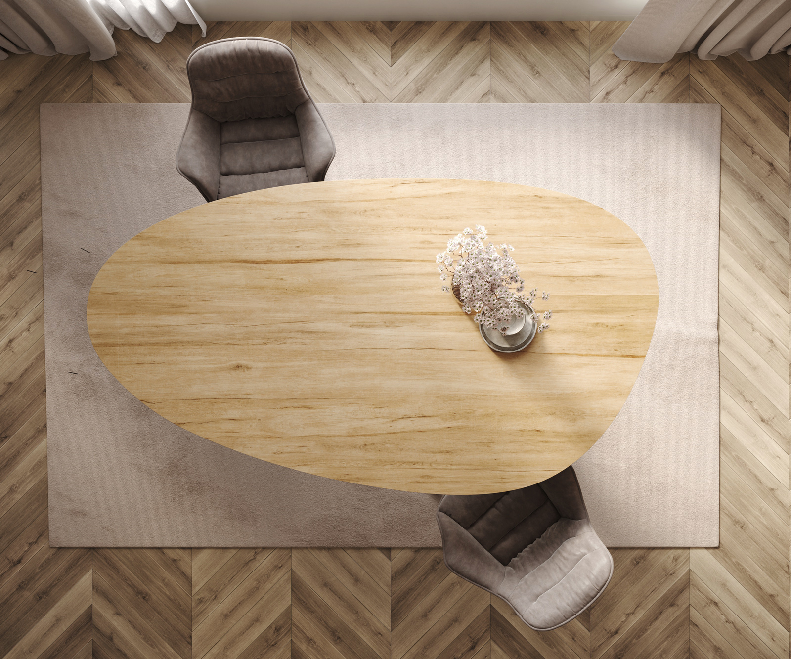 Étkezőasztal Edge ovális 220x120 kerámia Laminam® sabbia tölgyszínű Pilier fém titán effekt felület - Image 6