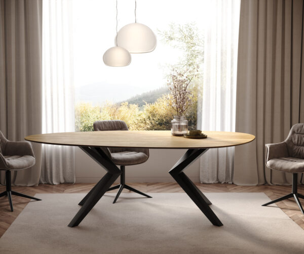 Étkezőasztal Edge ovális 220x120 kerámia Laminam® Sabbia tölgyszínű Zenthara szögletes fém fekete - Image 2