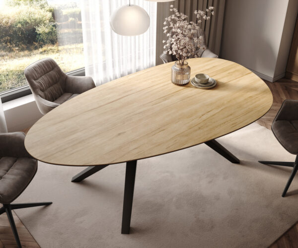 Étkezőasztal Edge ovális 220x120 kerámia Laminam® Sabbia tölgyszínű Zenthara szögletes fém fekete - Image 4