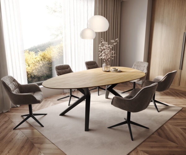 Étkezőasztal Edge ovális 220x120 kerámia Laminam® Sabbia tölgyszínű Zenthara szögletes fém fekete - Image 7