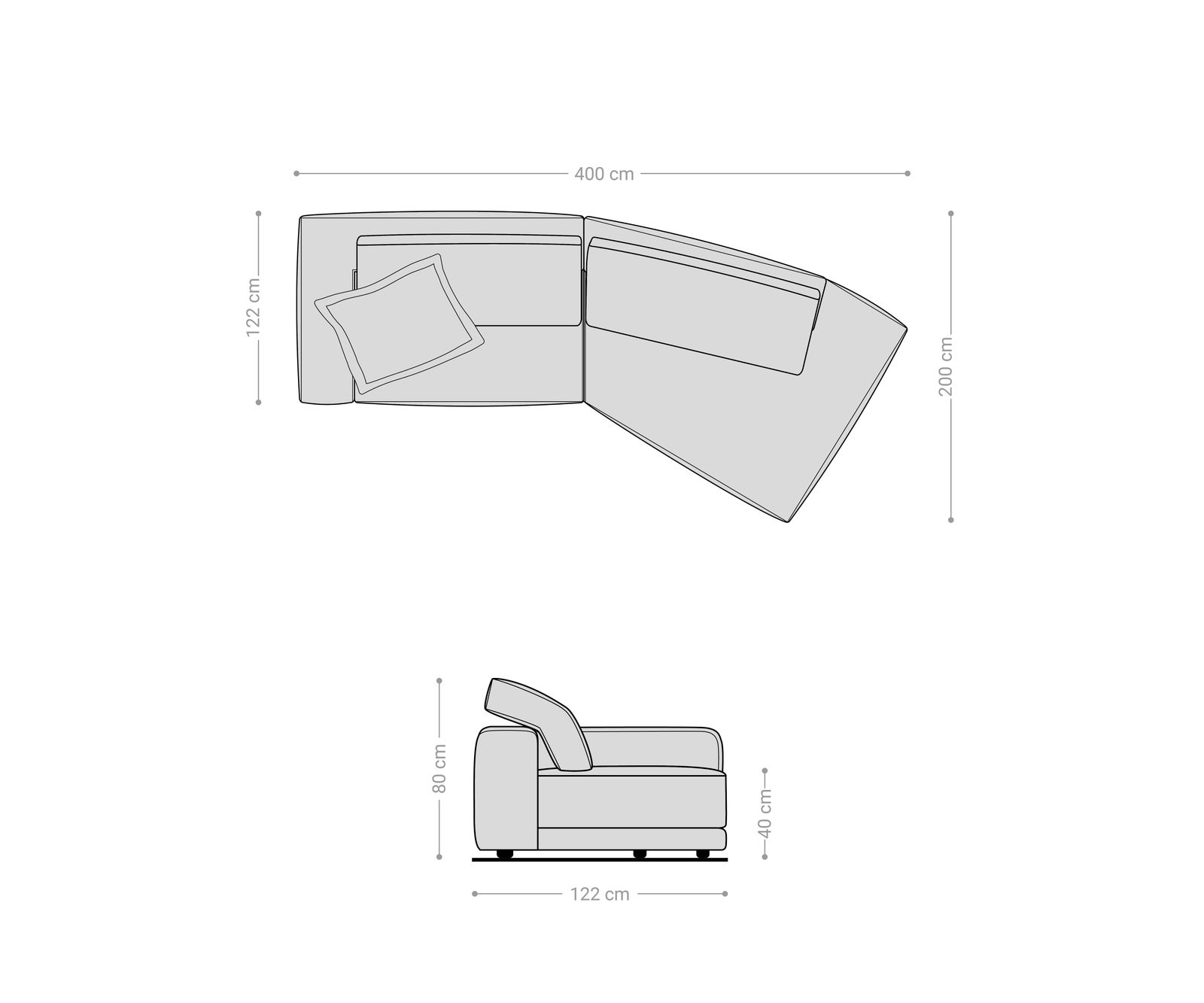 Nagy kanapé Snoosh 400x150 cm mikroszálas fekete vintage rekamié jobb oldali - Image 9