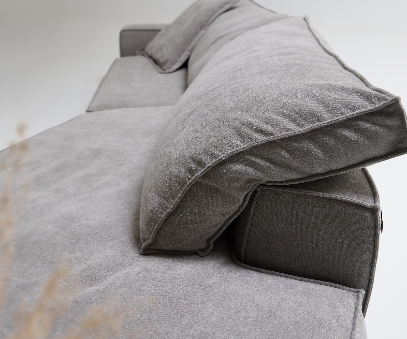 Nagy kanapé Snoosh 400x150 cm strukturált szövet puha szürke jobb oldali rekamié - Image 6