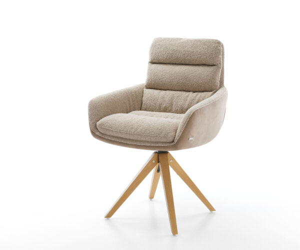 Étkezőszék Abelia-Flex karfás vegyes anyagokból sötét bézs fa lábazattal szögletes fehér 180° forgatható