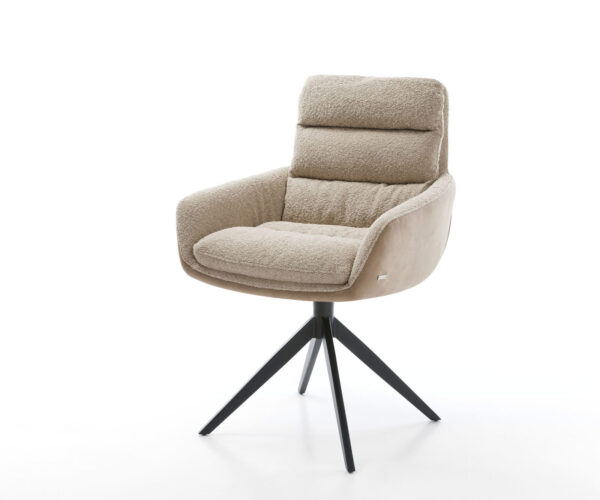 Étkezőszék Abelia-Flex karfás vegyes anyagok sötét bézs kereszt láb széles fekete 360° forgatható