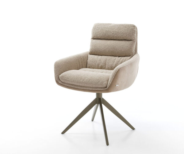 Étkezőszék Abelia-Flex karfás vegyes anyagok sötét bézs kereszt láb széles titán effekt felület 360° forgatható