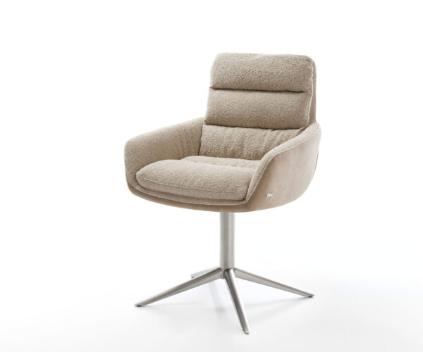 Étkezőszék Abelia-Flex karfás vegyes anyagok sötét bézs rozsdamentes acél kereszt láb 360° forgatható billenő funkció