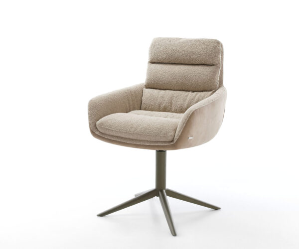 Étkezőszék Abelia-Flex karfás vegyes anyagok sötét bézs "X" alakú láb titán hatású 360°-ban forgatható billenő funkcióval