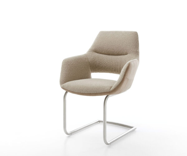 Étkezőszék Yago-Flex kárpitozott karfás vegyes anyagok sötét bézs kerek rozsdamentes acél zsákrugós