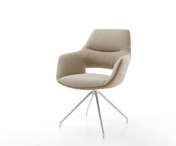 Étkezőszék Yago-Flex karfás vegyes anyagok sötét bézs kereszt láb kúpos rozsdamentes acél 180° forgatható zsákrugós