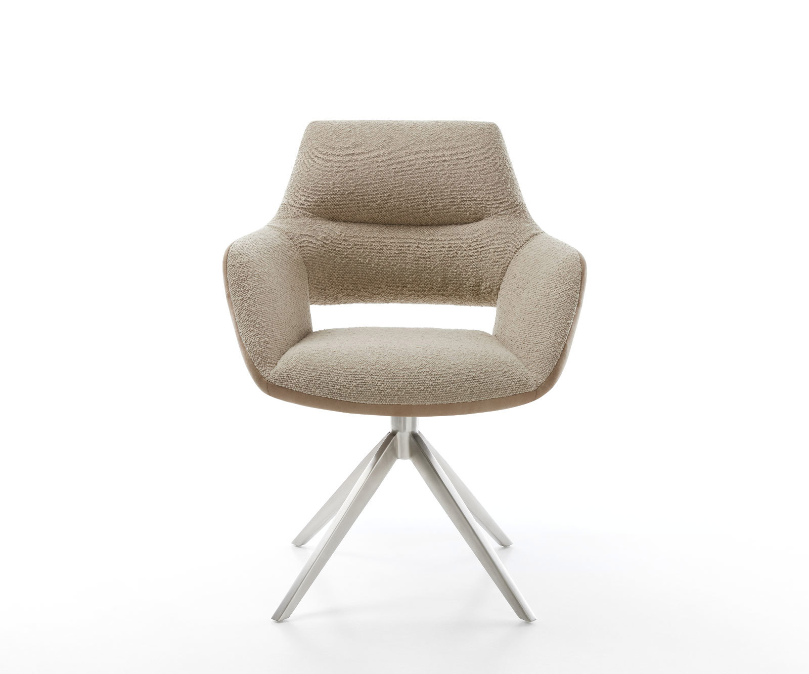 Étkezőszék Yago-Flex karfás vegyes anyagok sötét bézs kereszt láb széles rozsdamentes acél 360° forgatható zsákrugós - Image 2