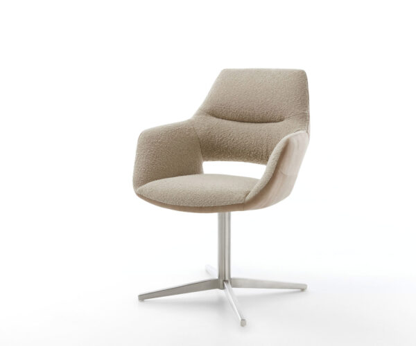 Étkezőszék Yago-Flex karfás vegyes anyagok sötét bézs rozsdamentes acél kereszt láb 360° forgatható zsákrugós