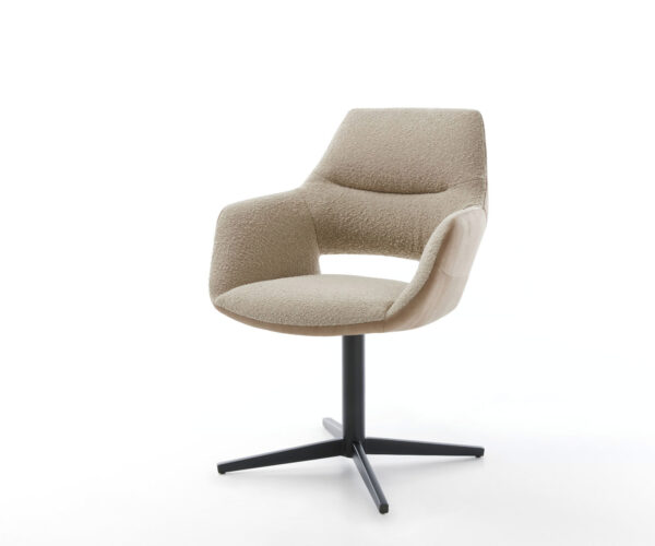 Étkezőszék Yago-Flex karfás vegyes anyagok sötét bézs fekete láb 360° forgatható zsákrugós