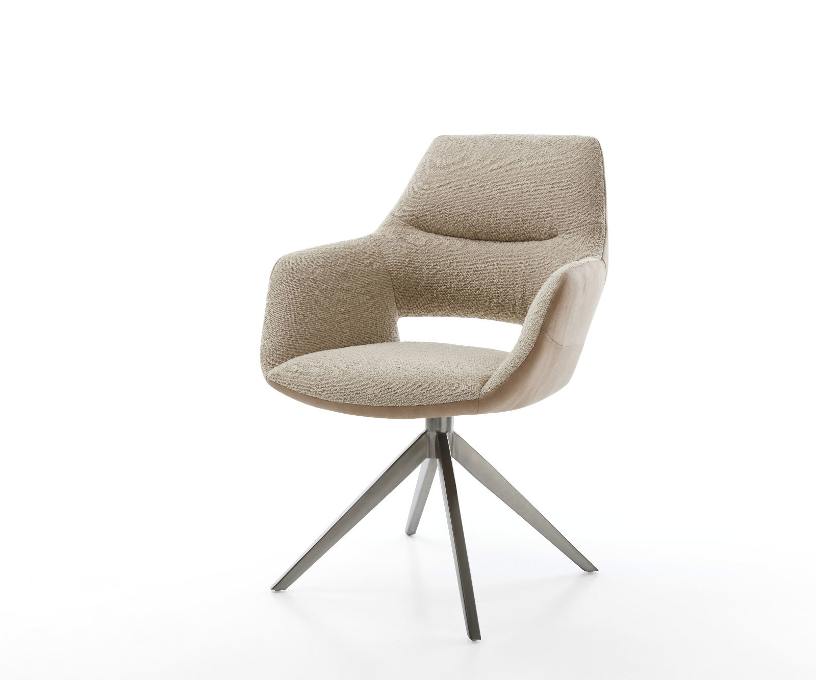 Étkezőszék Yago-Flex karfás vegyes anyagok sötét bézs kereszt láb széles grafit 360° forgatható hintamechanizmus zsákrugós matraccal