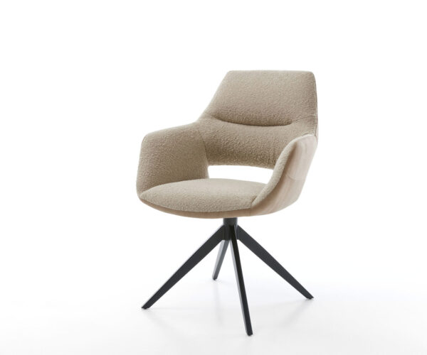 Étkezőszék Yago-Flex karfás vegyes anyagok sötét bézs kereszt láb széles fekete 360° forgatható hintamechanizmus zsákrugós matraccal