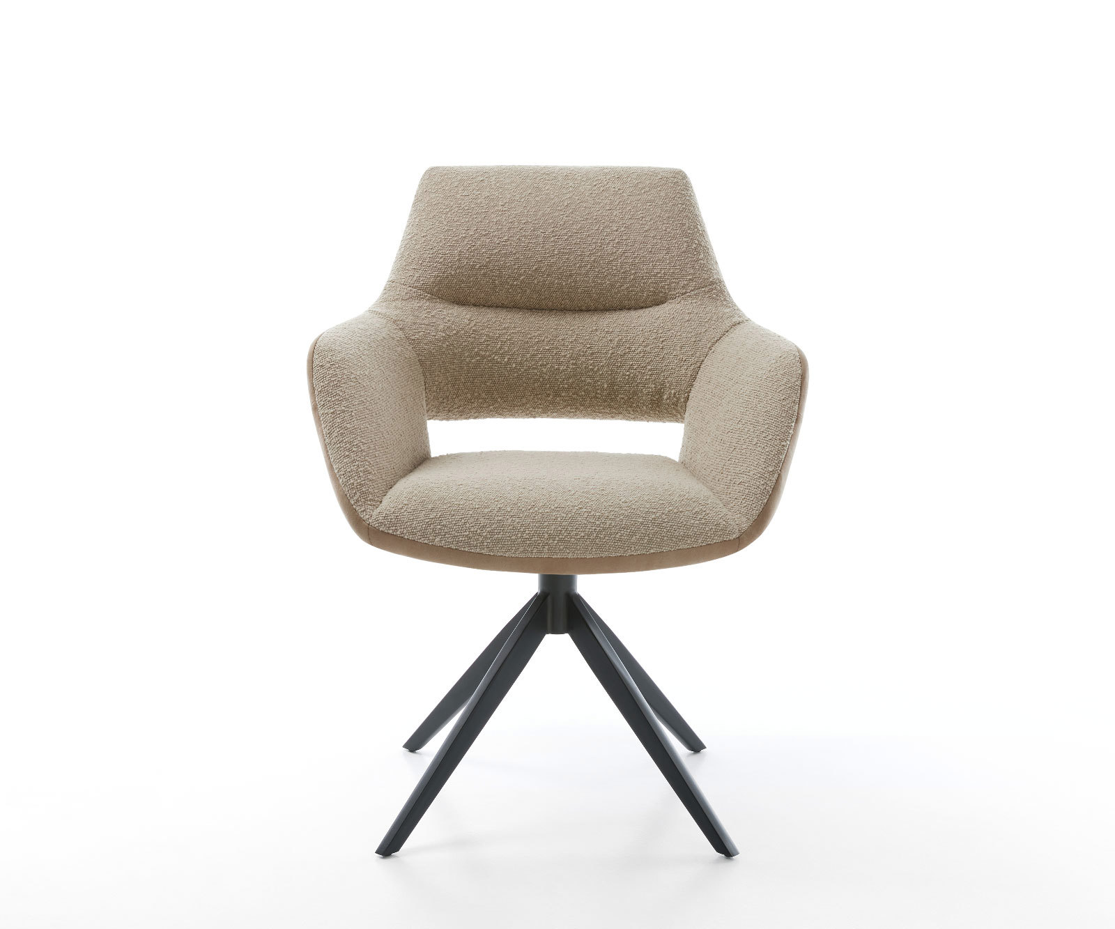 Étkezőszék Yago-Flex karfás vegyes anyagok sötét bézs kereszt láb széles fekete 360° forgatható hintamechanizmus zsákrugós matraccal - Image 2