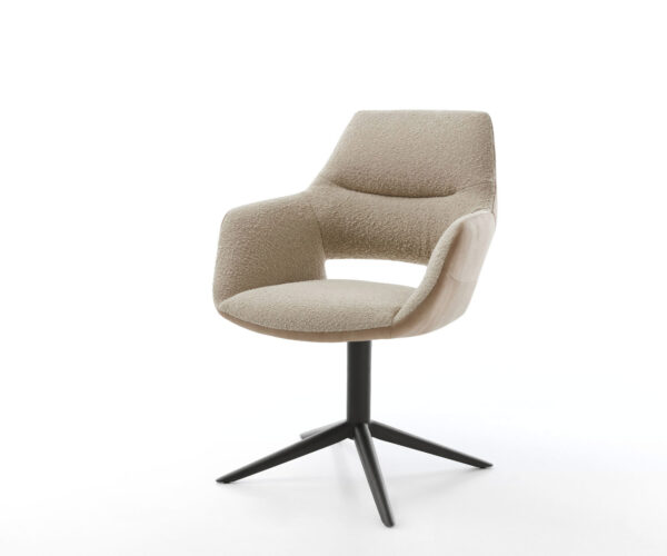 Étkezőszék Yago-Flex karfás vegyes anyagok sötét bézs fekete láb 360° forgatható hintamechanizmus zsákrugós matrac