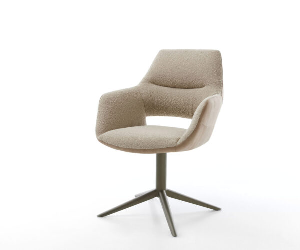 Étkezőszék Yago-Flex karfás vegyes anyagok sötét bézs "X" alakú láb titán effekt felület 360° forgatható hintamechanizmus zsákrugós matrac