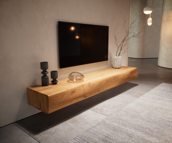 TV szekrény New Live-Edge 200 cm tölgy természetes 4 ajtós lebegő - Image 7