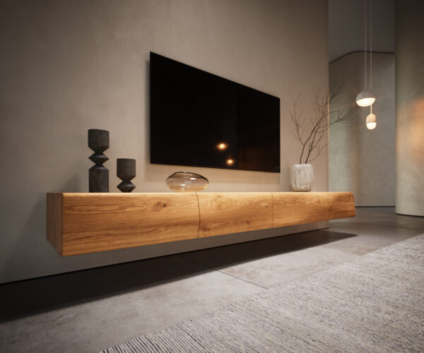 TV szekrény New Live-Edge 200 cm tölgy természetes 4 ajtós lebegő - Image 8