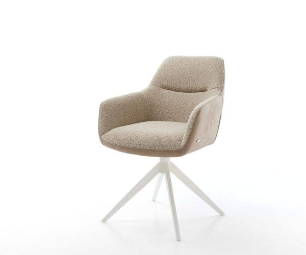 Étkezőszék Pejo-Flex vegyes anyagok sötét bézs kereszt láb széles fehér 360° forgatható billenő zsákrugós