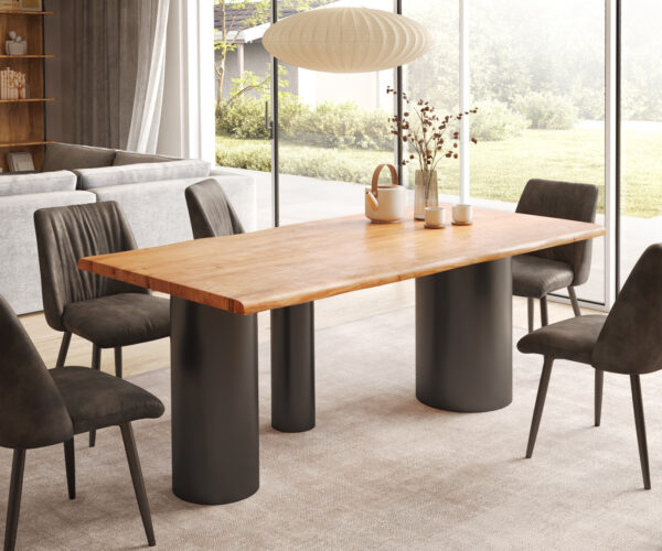 Étkezőasztal Edge 200x100 akác természetes Troa fém fekete Live-Edge