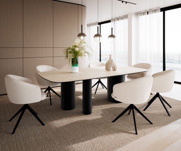 Étkezőasztal Edge hajóformájú 240x120 kerámia travertin természetes Troa fém fekete - Image 6