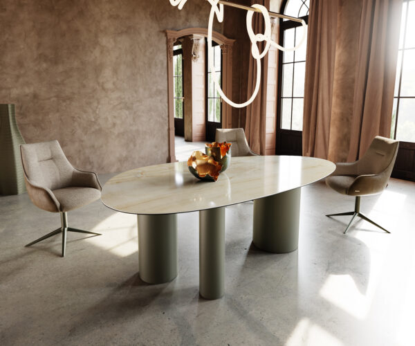 Étkezőasztal Edge ovális 220x120 kerámia iris FMG Onice Oro Troa fém effekt felület titán