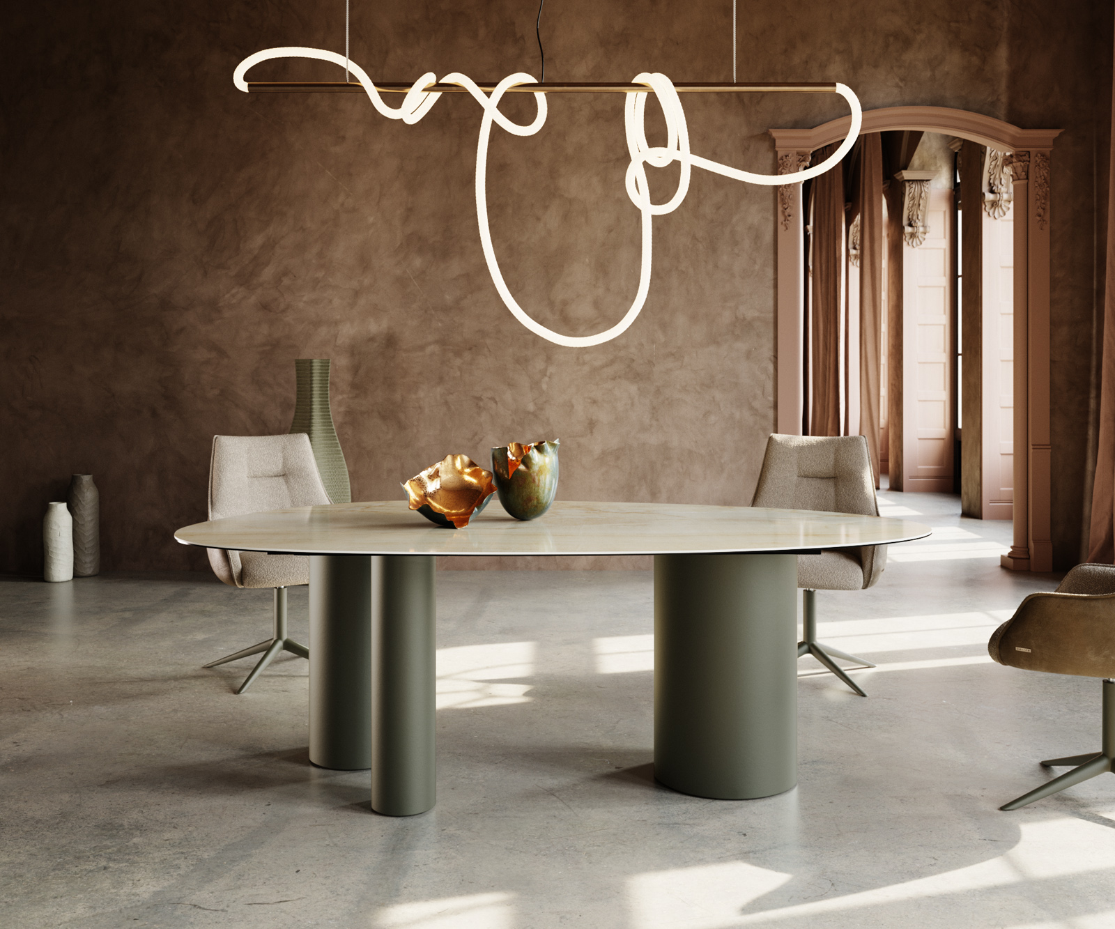 Étkezőasztal Edge ovális 220x120 kerámia iris FMG Onice Oro Troa fém effekt felület titán - Image 3