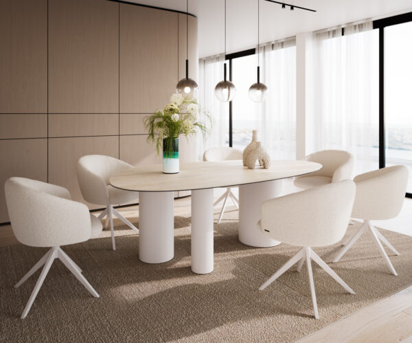 Étkezőasztal Edge ovális 220x120 cm Laminam® Travertino Bianco krémfehér Troa fém fehér - Image 6
