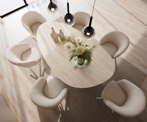 Étkezőasztal Edge ovális 220x120 cm Laminam® Travertino Bianco krémfehér Troa fém fehér - Image 4